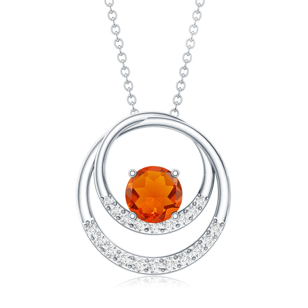 Real Fire Opal and Diamond Open Circle Pendant