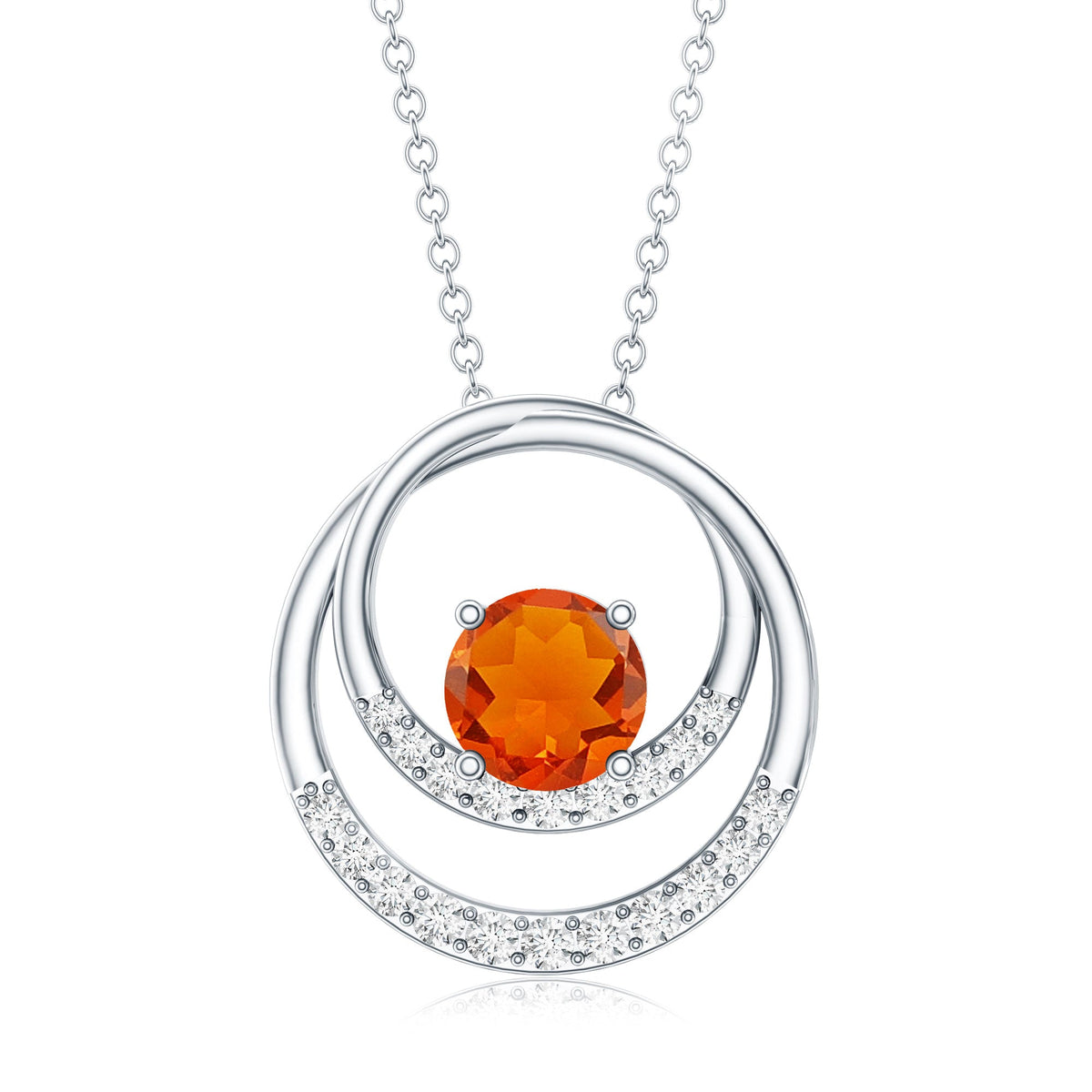 Real Fire Opal and Diamond Open Circle Pendant