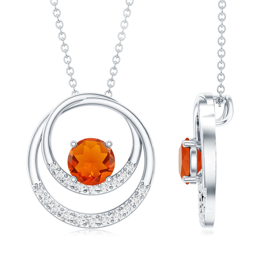 Real Fire Opal and Diamond Open Circle Pendant