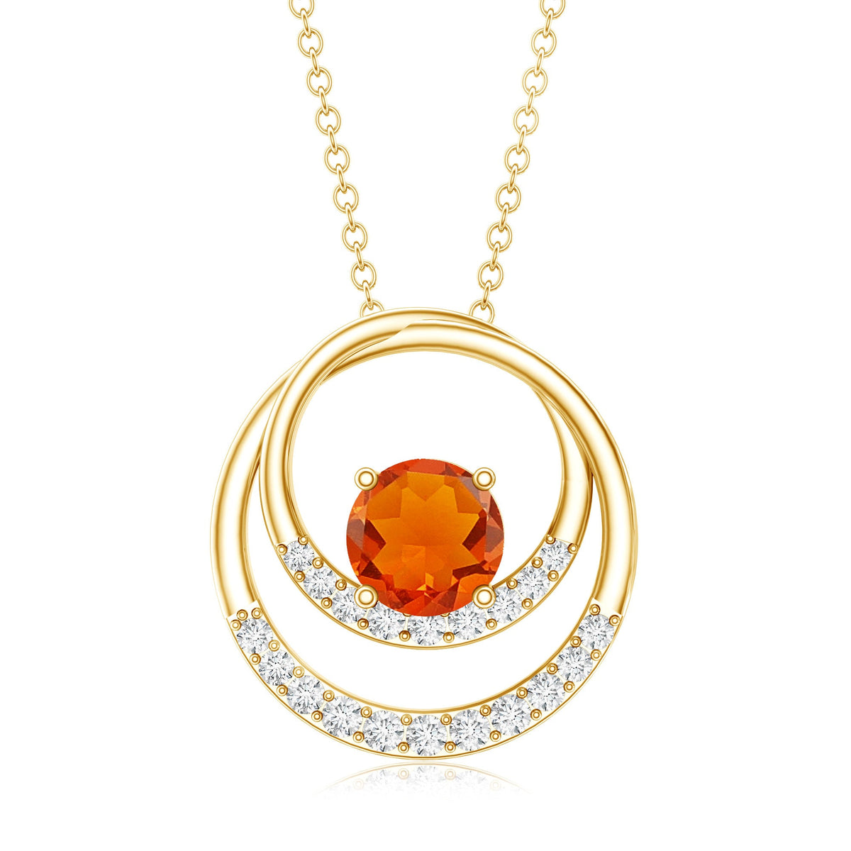 Real Fire Opal and Diamond Open Circle Pendant