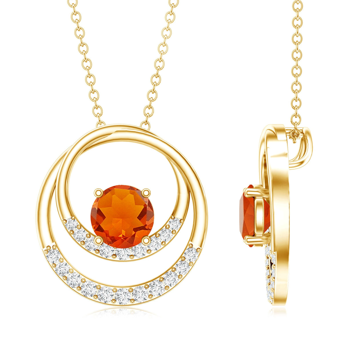 Real Fire Opal and Diamond Open Circle Pendant