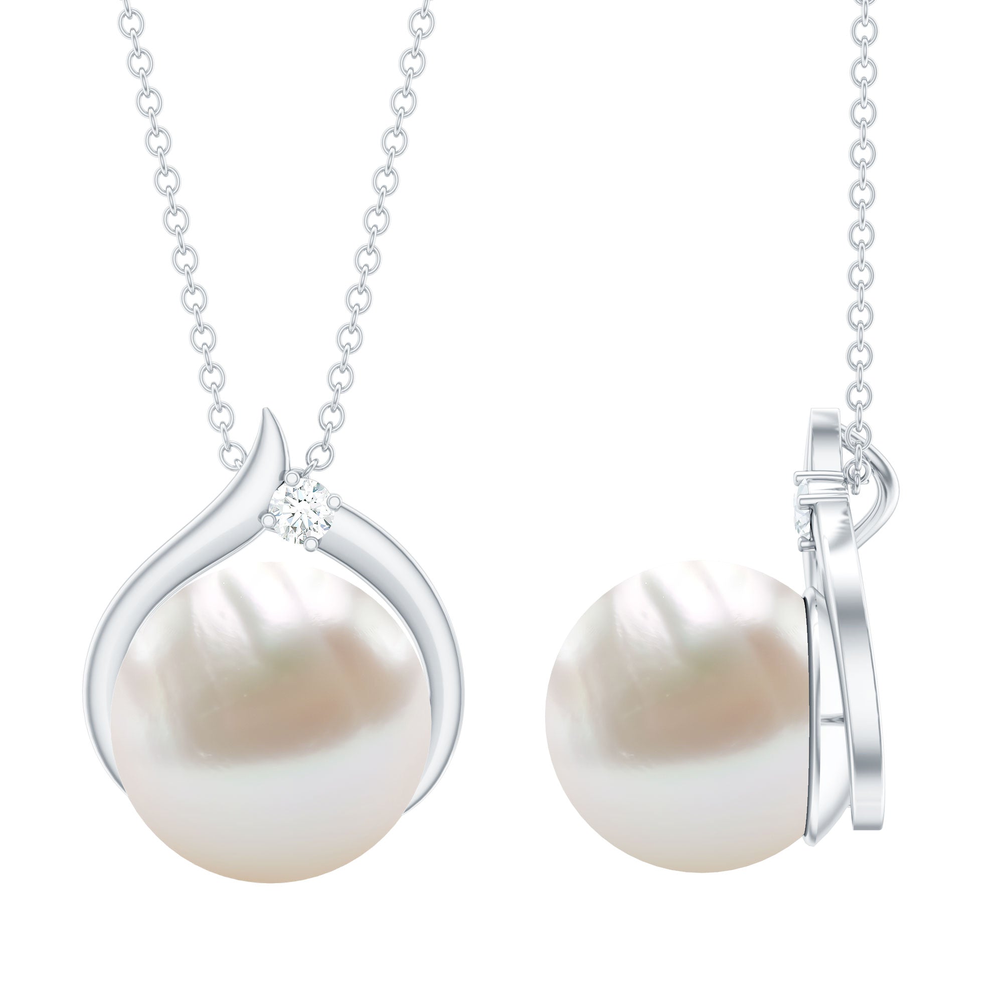 11 Carat White Pearl Solitaire Necklace with Diamond