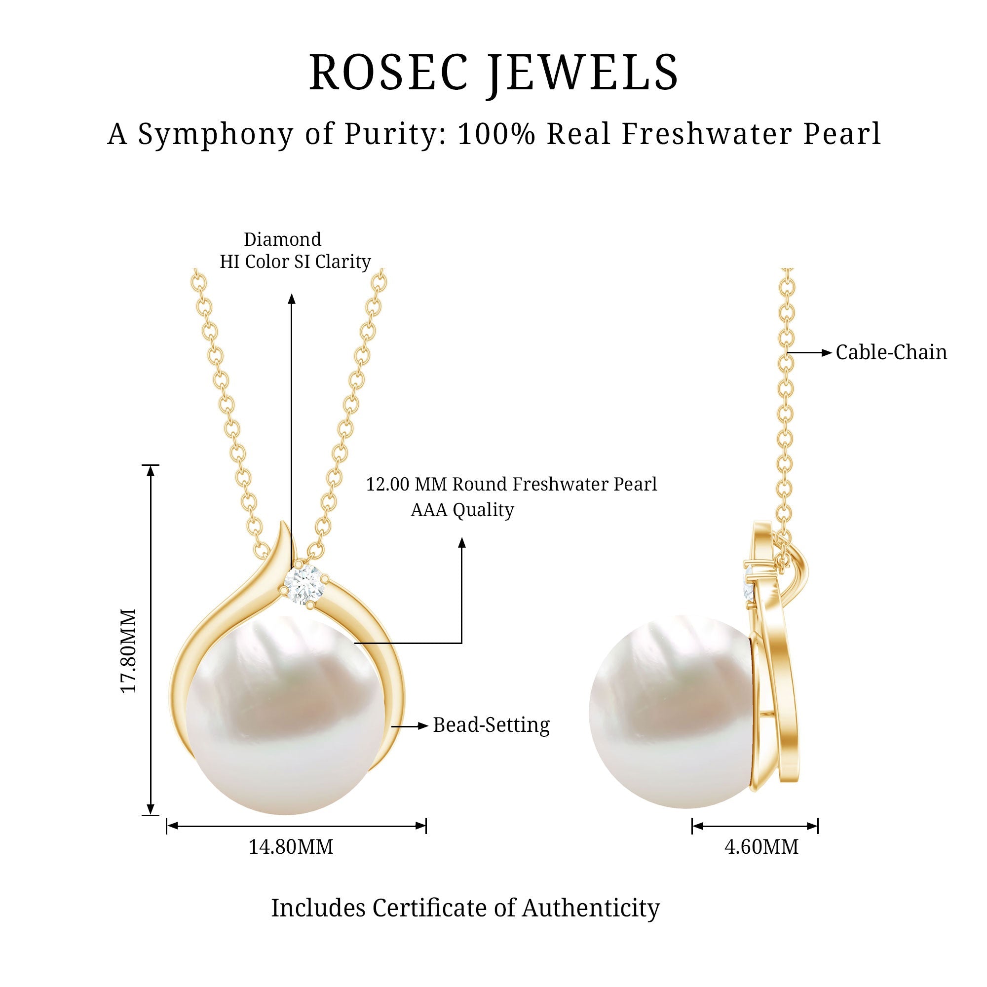 11 Carat White Pearl Solitaire Necklace with Diamond