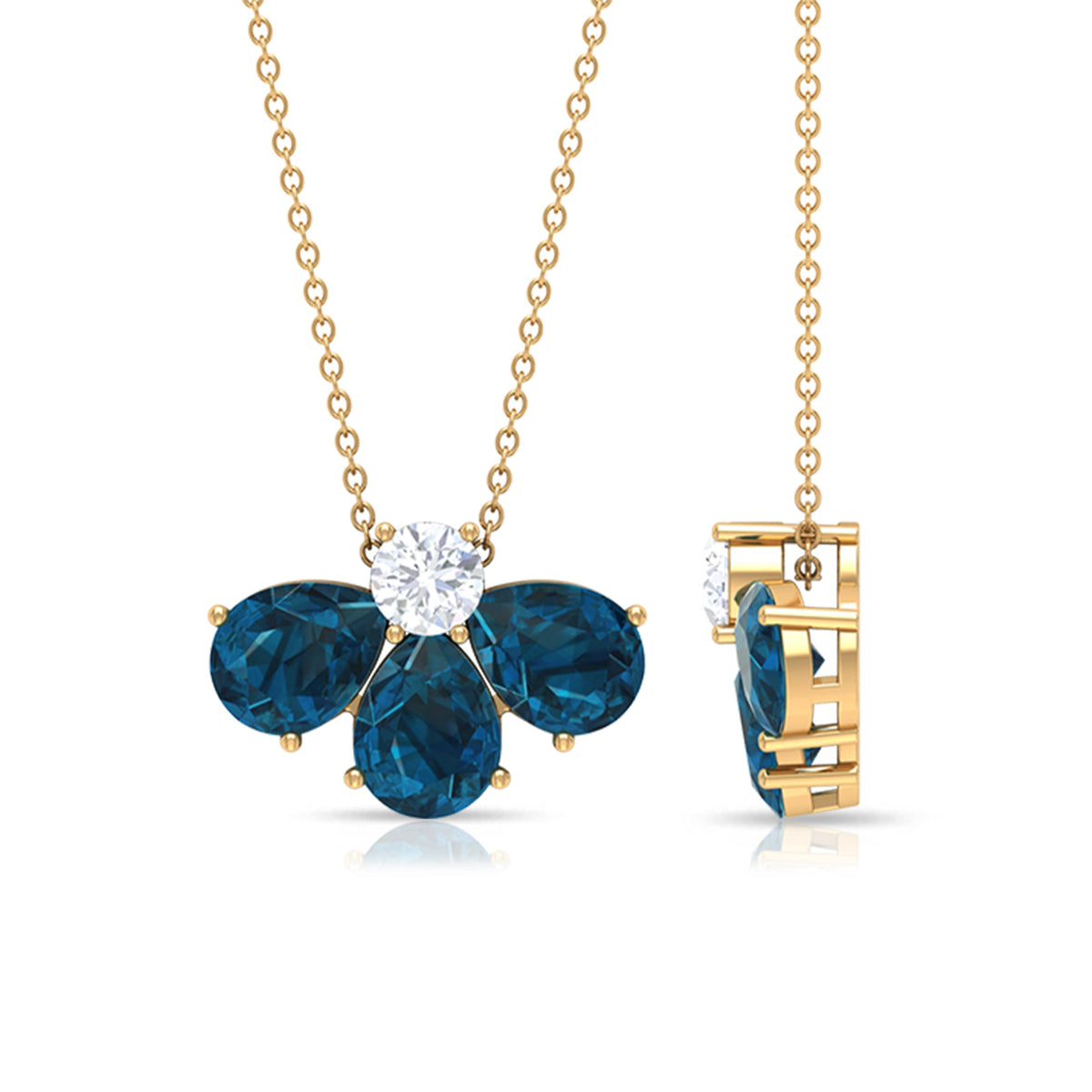 Real Pear Cut London Blue Topaz Flower Necklace