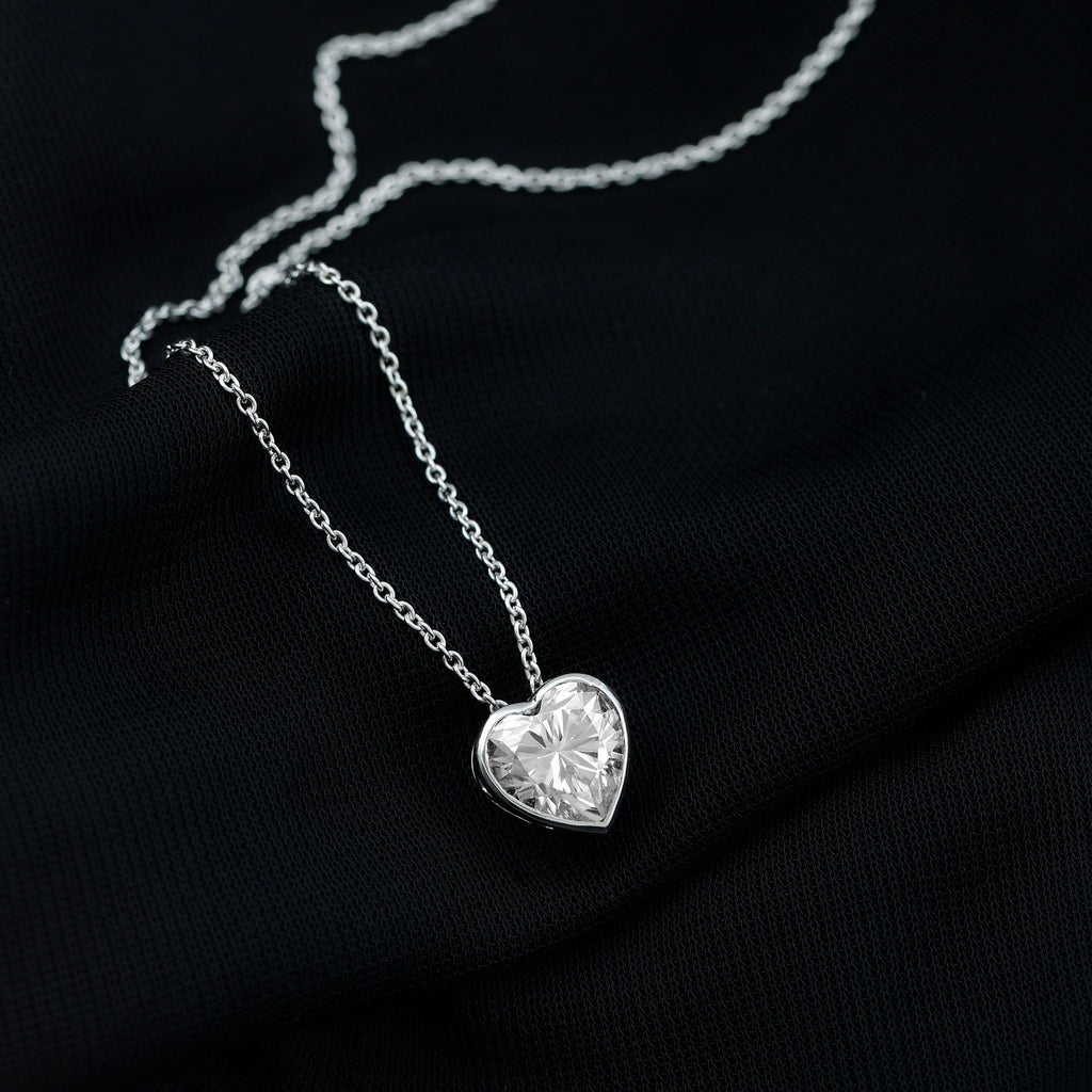Bezel Set 2 Carat Lab Grown Diamond Heart Locket Necklace for Women