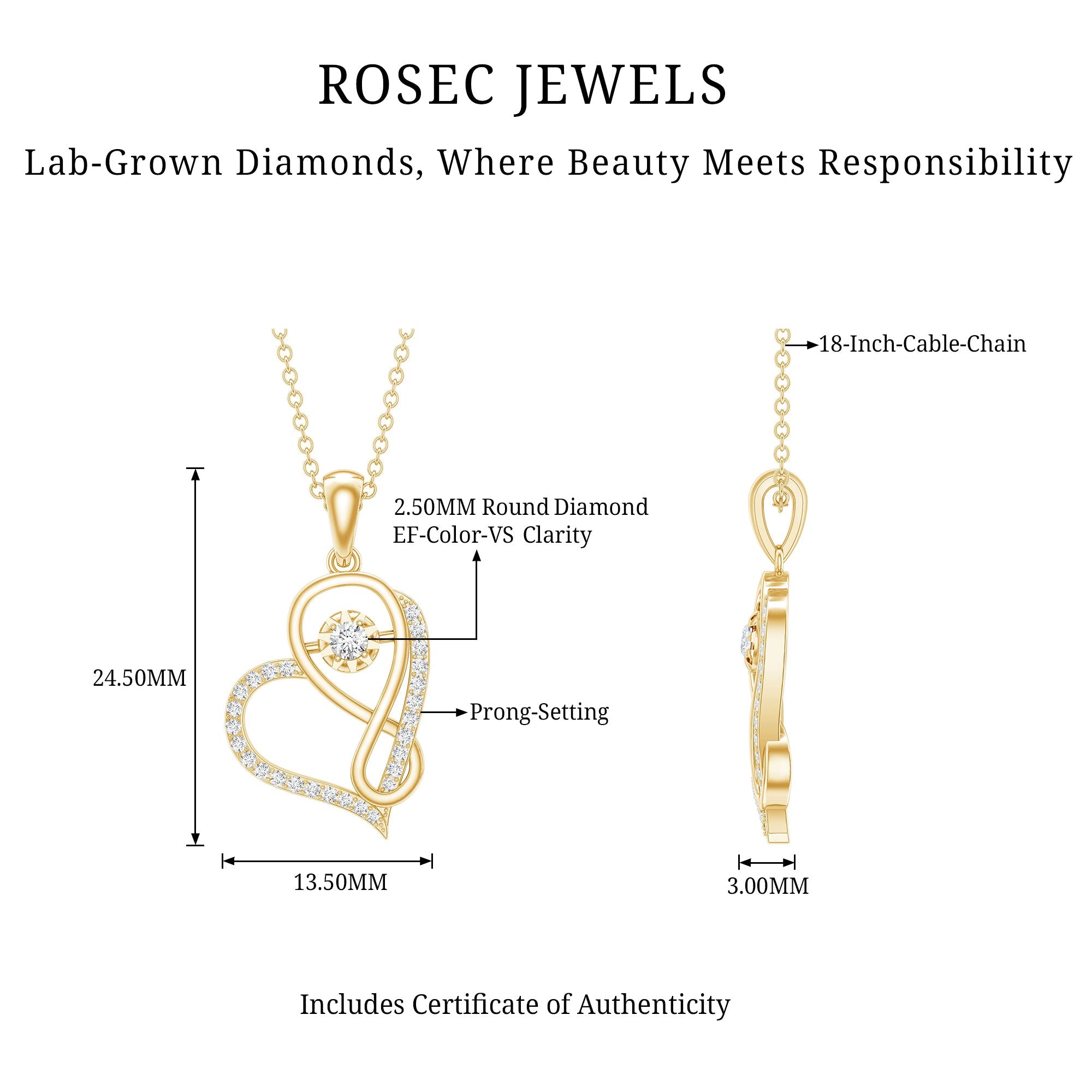 Lab Diamond Infinity Heart Necklace With Certificate