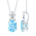Natural 1.7 CT Oval Aquamarine Flower Necklace with Lab Grown Diamonds