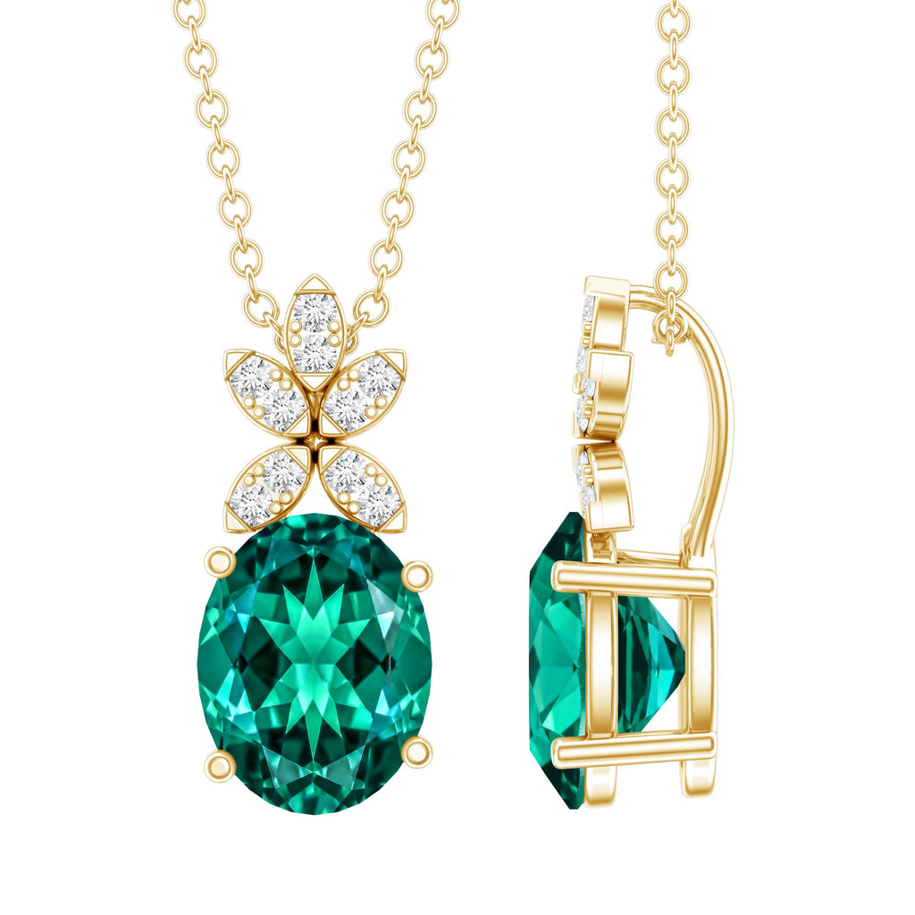 2 Carat Oval Lab Grown Emerald Wedding Necklace with Diamond Flower