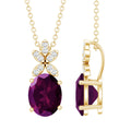 Oval 2.5 Carat Rhodolite Pendant Necklace with Diamond Flower