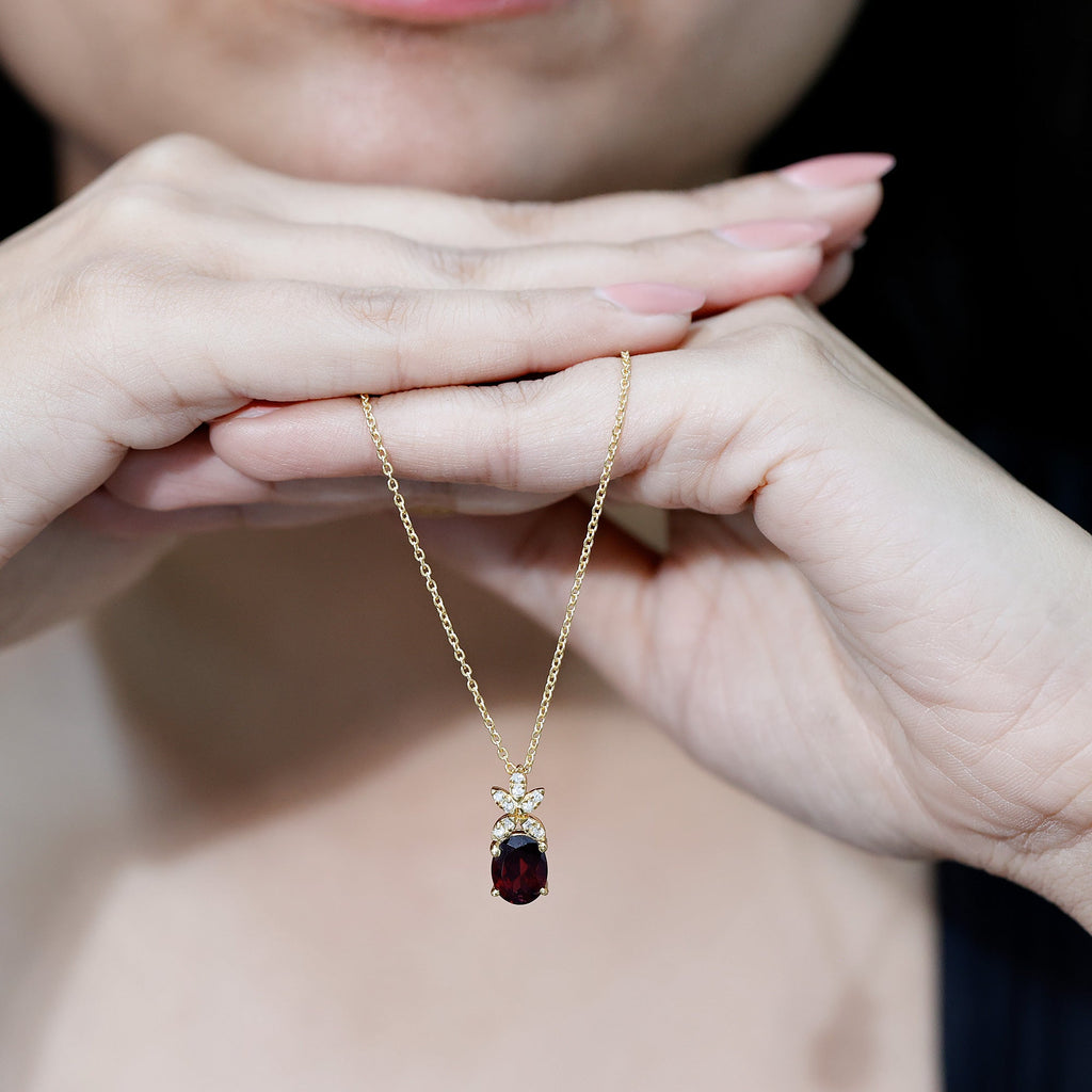 Oval 2.5 Carat Rhodolite Pendant Necklace with Diamond Flower