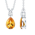1 Carat Citrine Teardrop Pendant Necklace with Lab Grown Diamond
