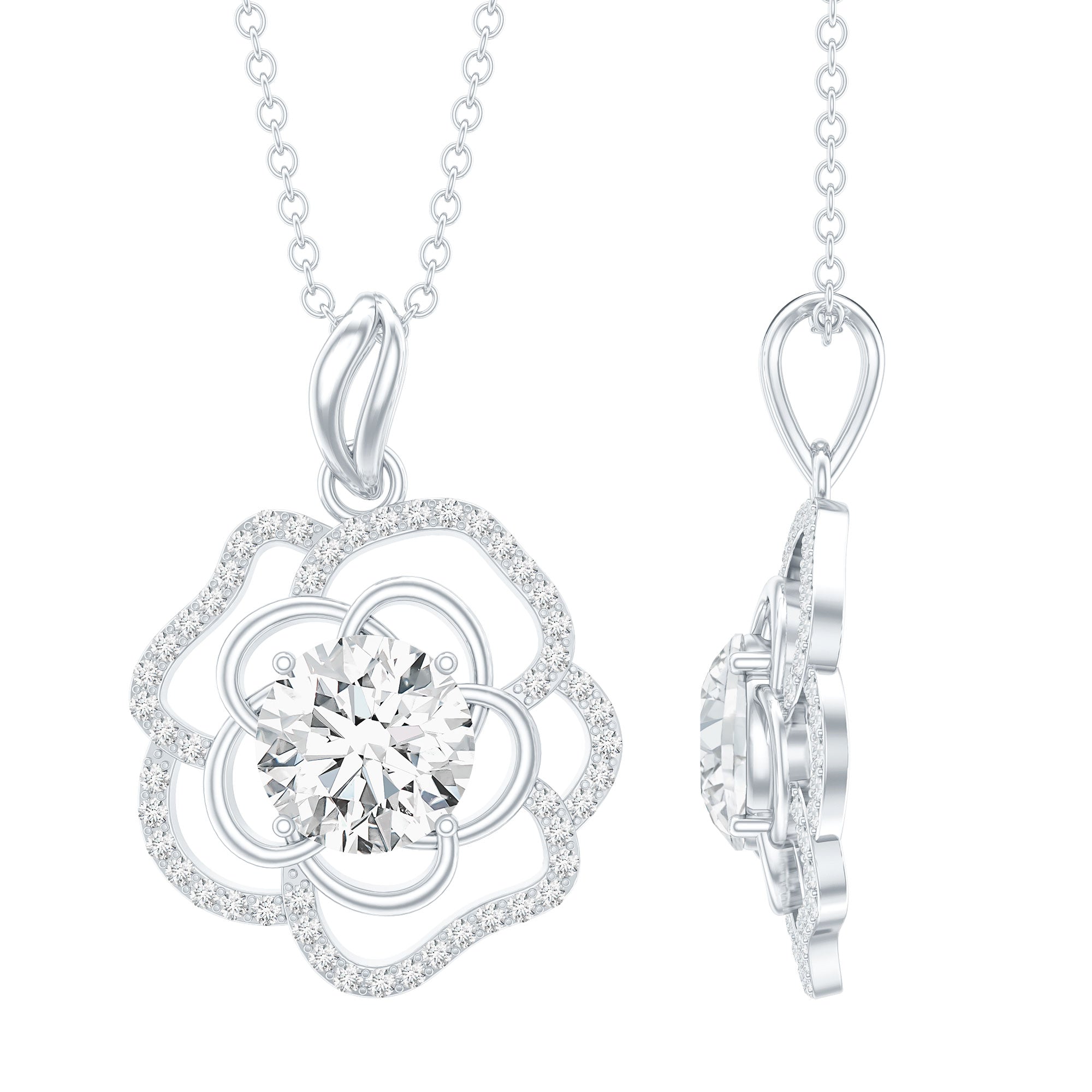 2 Carat Lab Grown Diamond Flower Pendant Necklace
