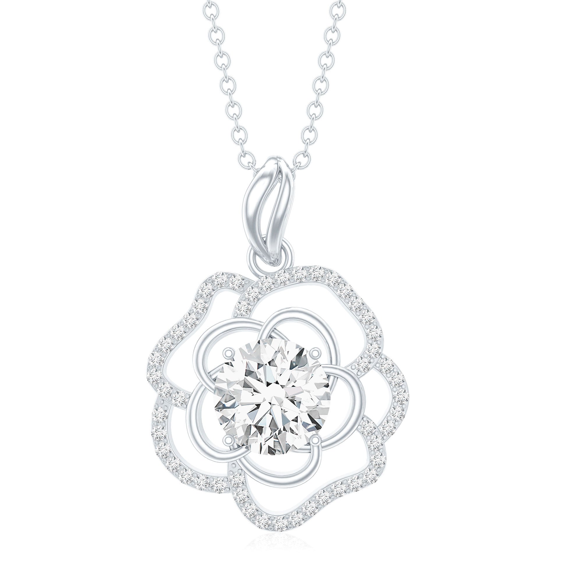 2 Carat Lab Grown Diamond Flower Pendant Necklace