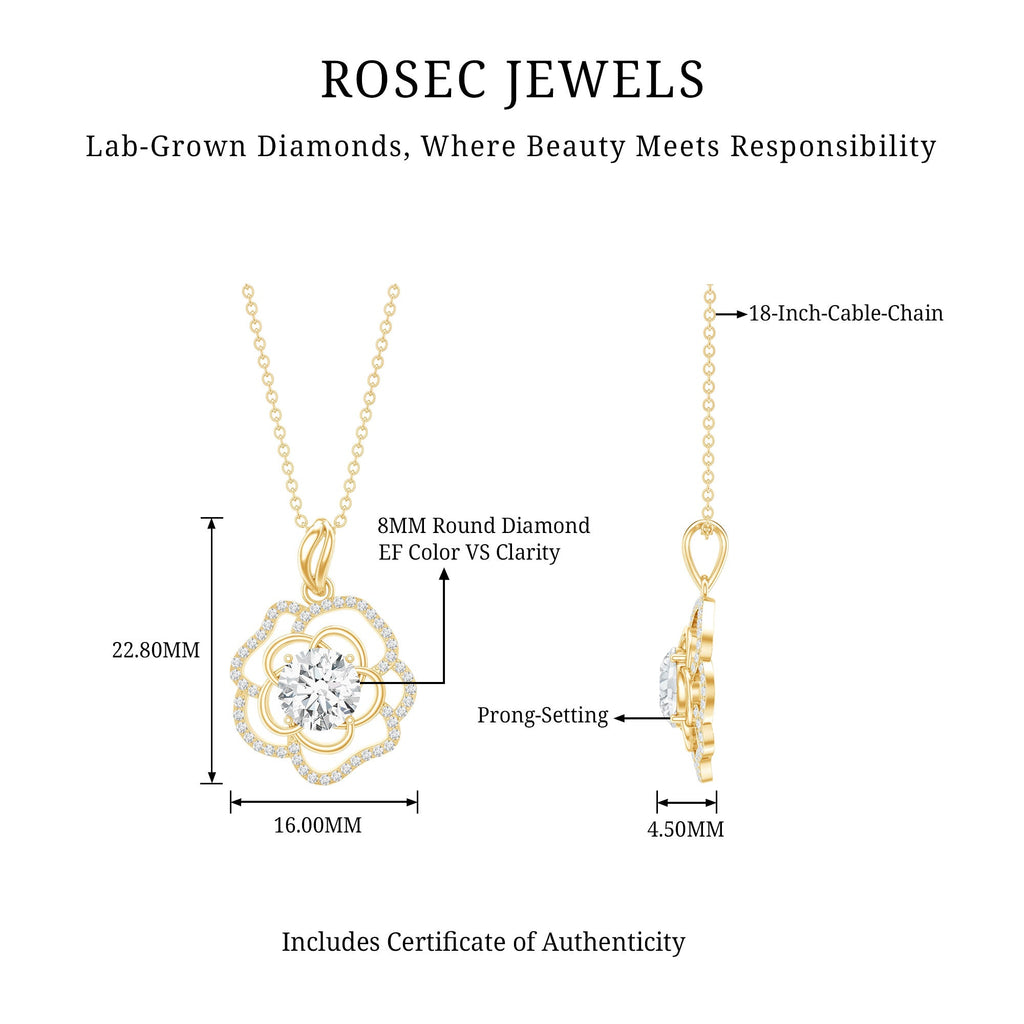 2 Carat Lab Grown Diamond Flower Pendant Necklace