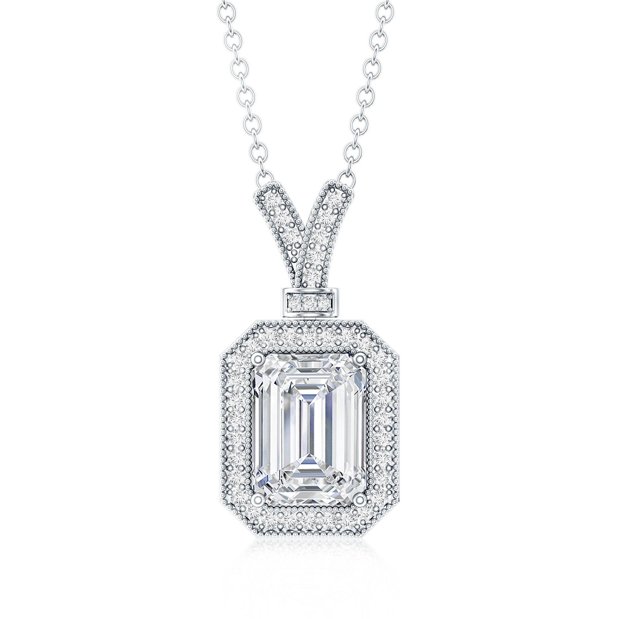 1.8 Carat Lab Created Diamond Emerald Cut Halo Necklace
