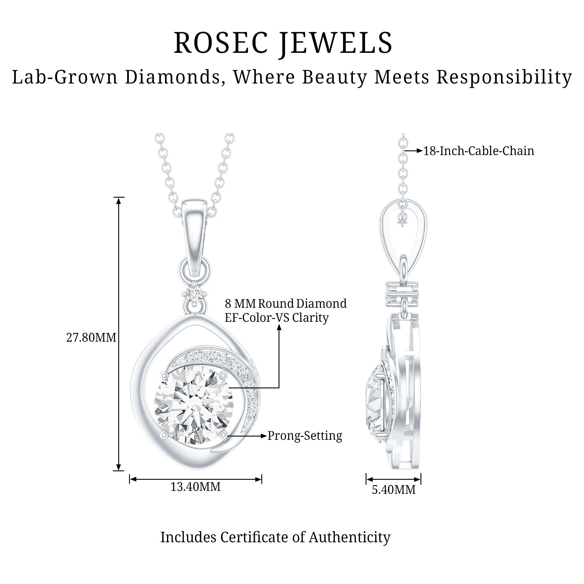 Lab Grown Diamond 2 Carat Solitaire Necklace