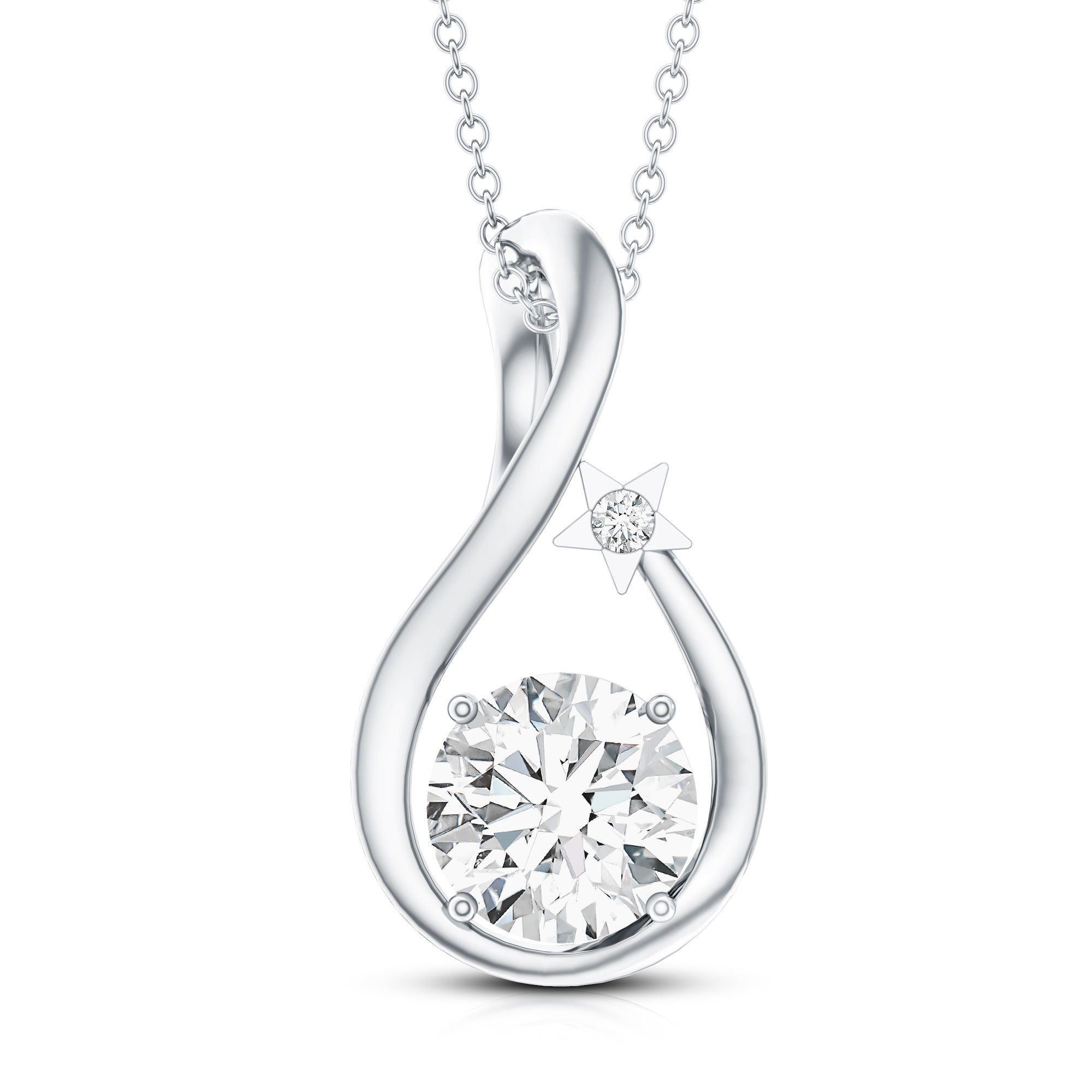 2 Carat Round Solitaire Lab Grown Diamond Teardrop Necklace
