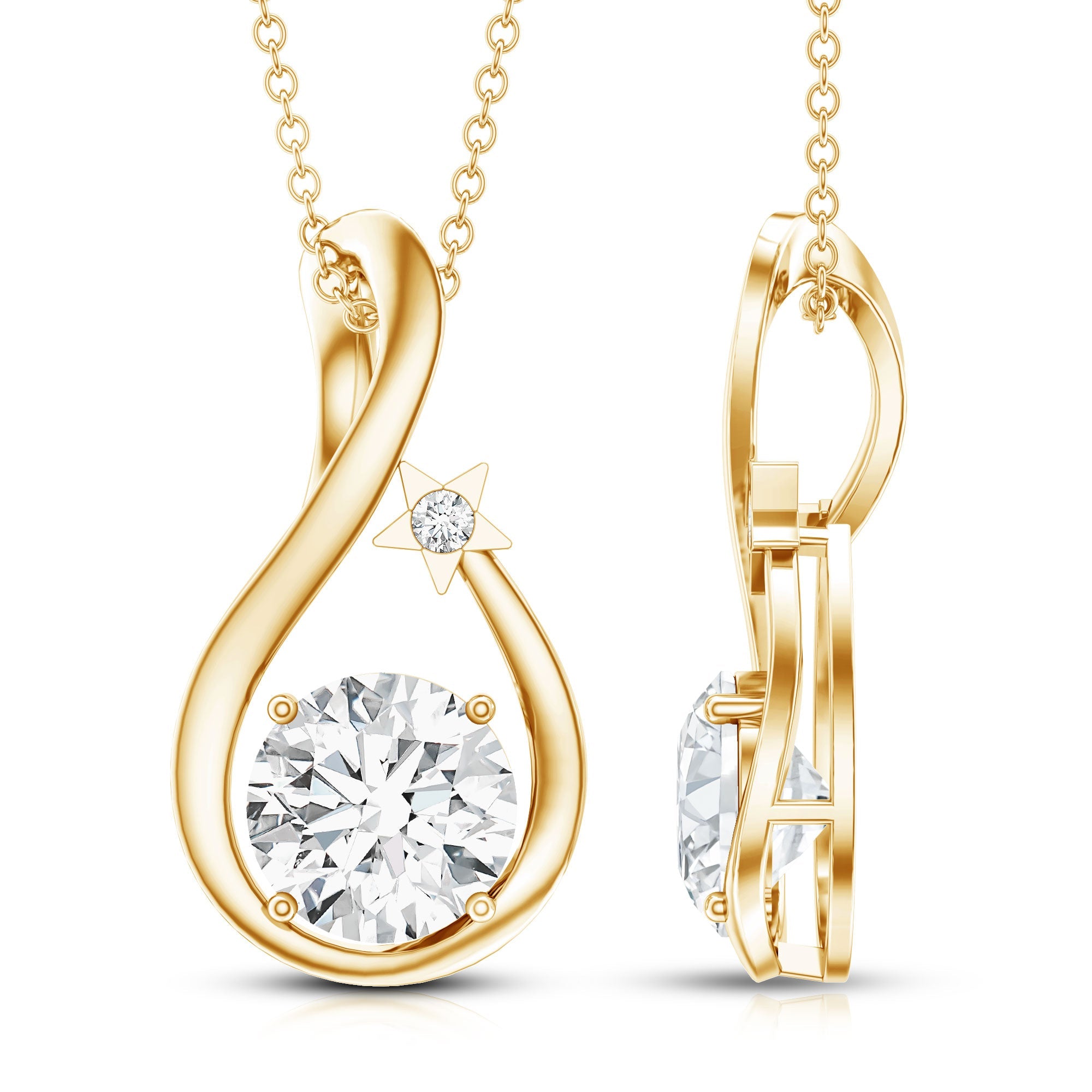 2 Carat Round Solitaire Lab Grown Diamond Teardrop Necklace