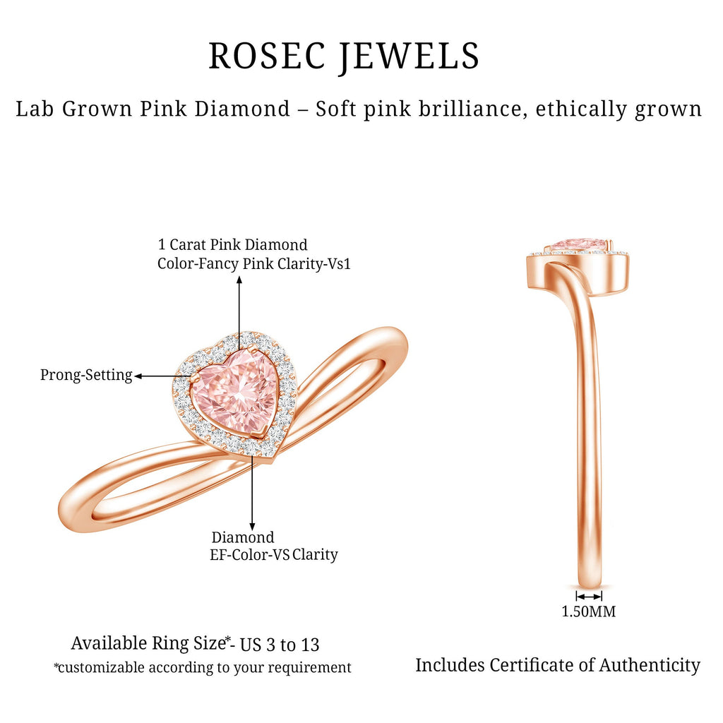 IGI Certified Lab Grown Pink Diamond Heart Promise Ring with Halo