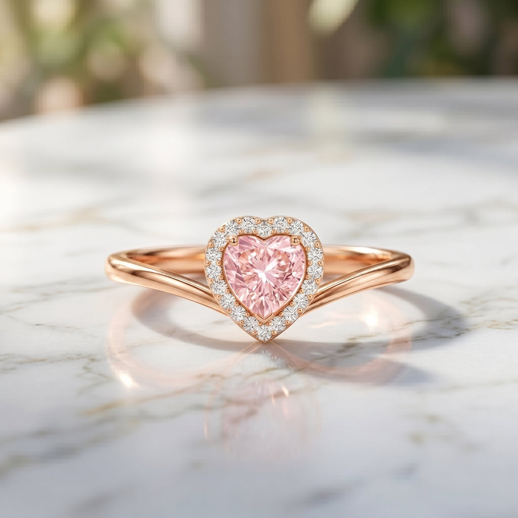 IGI Certified Lab Grown Pink Diamond Heart Promise Ring with Halo