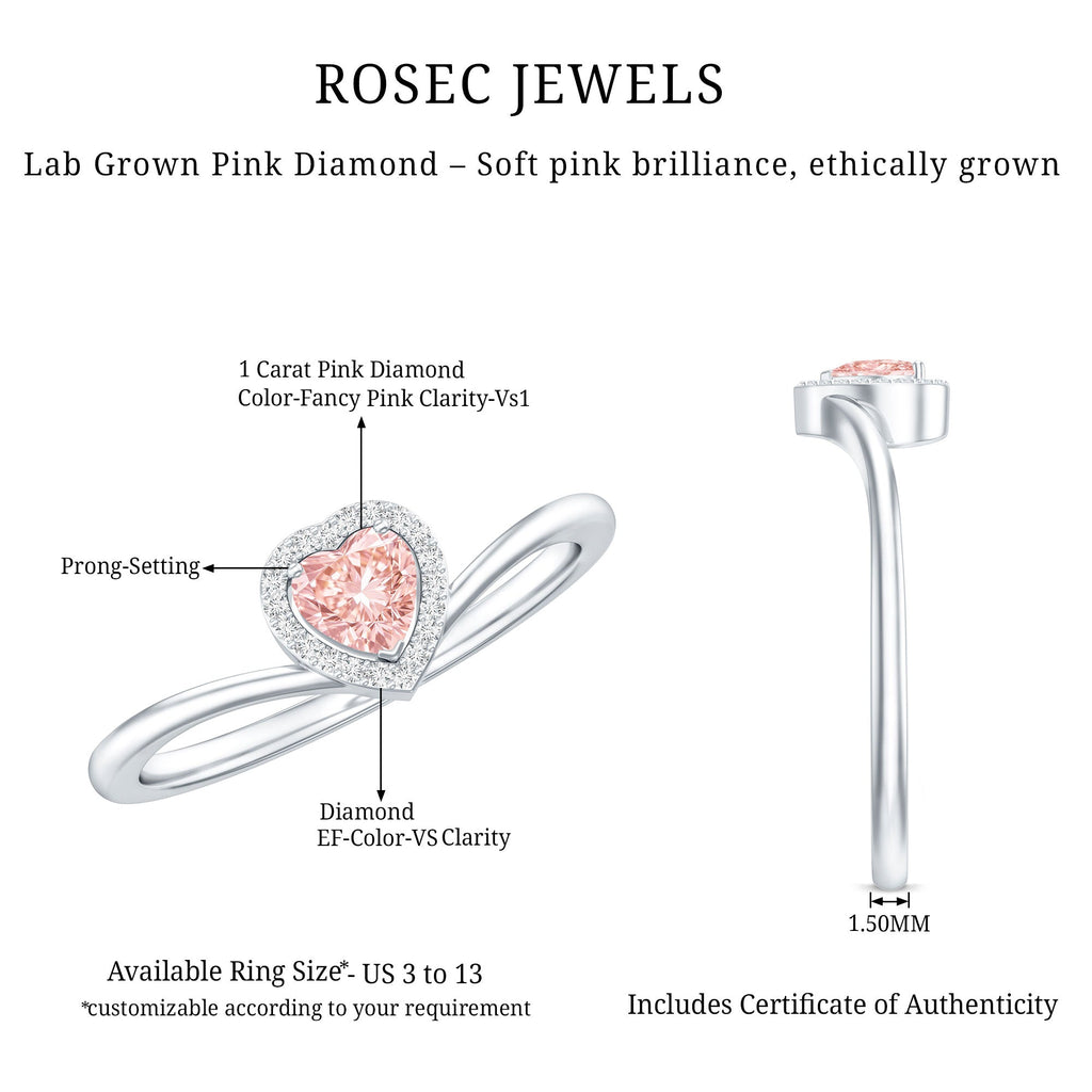 IGI Certified Lab Grown Pink Diamond Heart Promise Ring with Halo