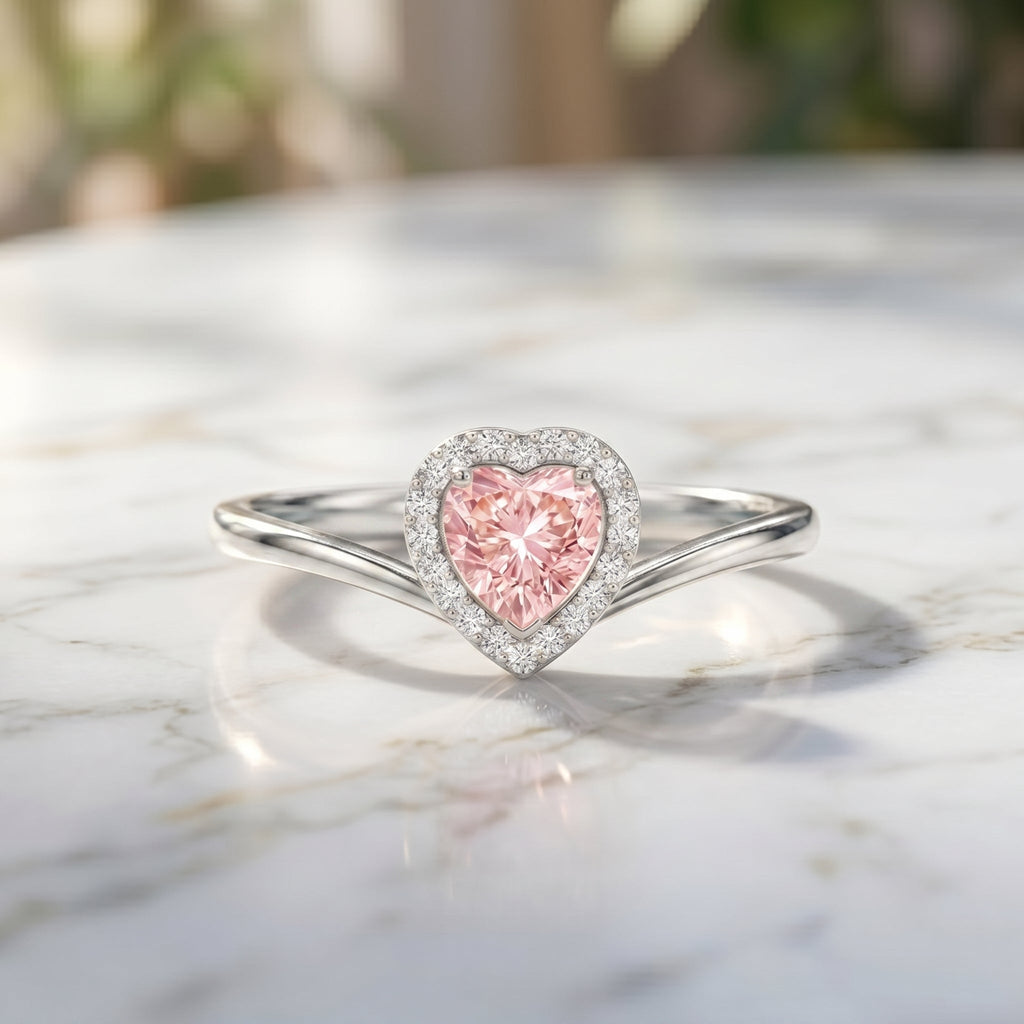 IGI Certified Lab Grown Pink Diamond Heart Promise Ring with Halo