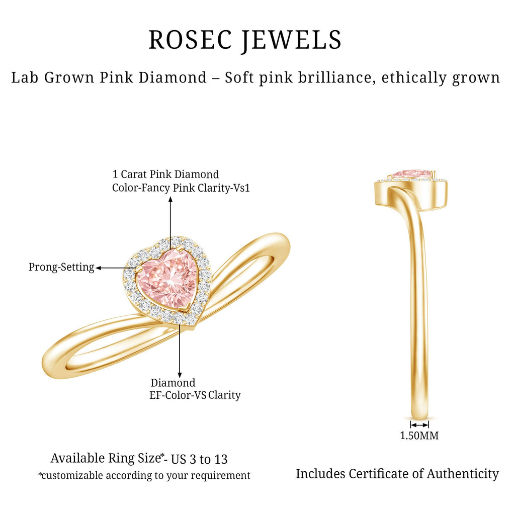 IGI Certified Lab Grown Pink Diamond Heart Promise Ring with Halo