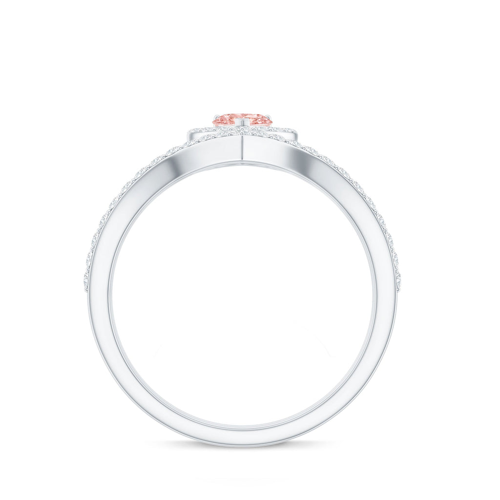 Heart Shape Lab Grown Pink and White Diamond Wedding Ring Set with IGI Certificate