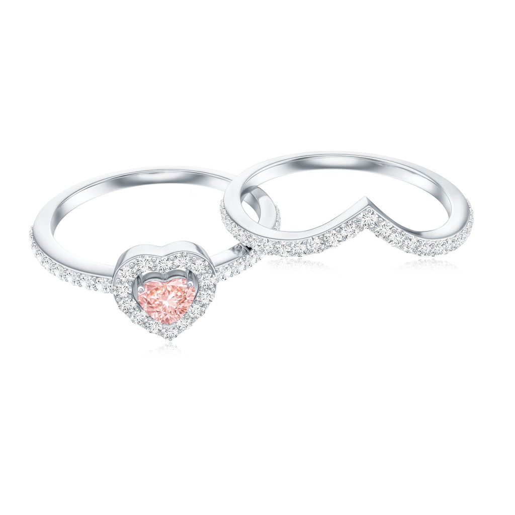 Heart Shape Lab Grown Pink and White Diamond Wedding Ring Set with IGI Certificate