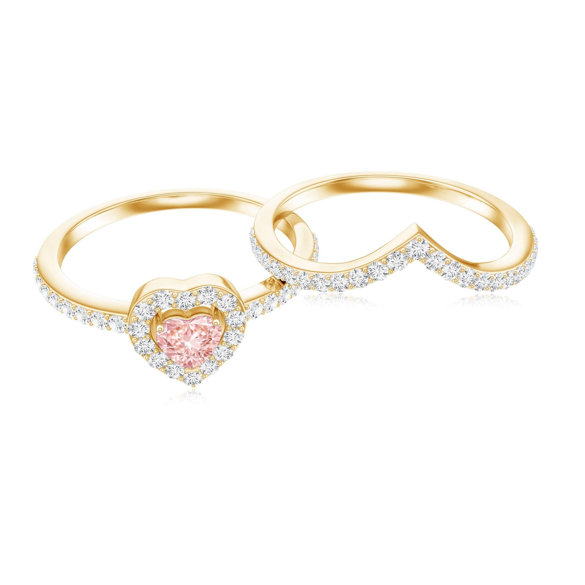 Heart Shape Lab Grown Pink and White Diamond Wedding Ring Set with IGI Certificate