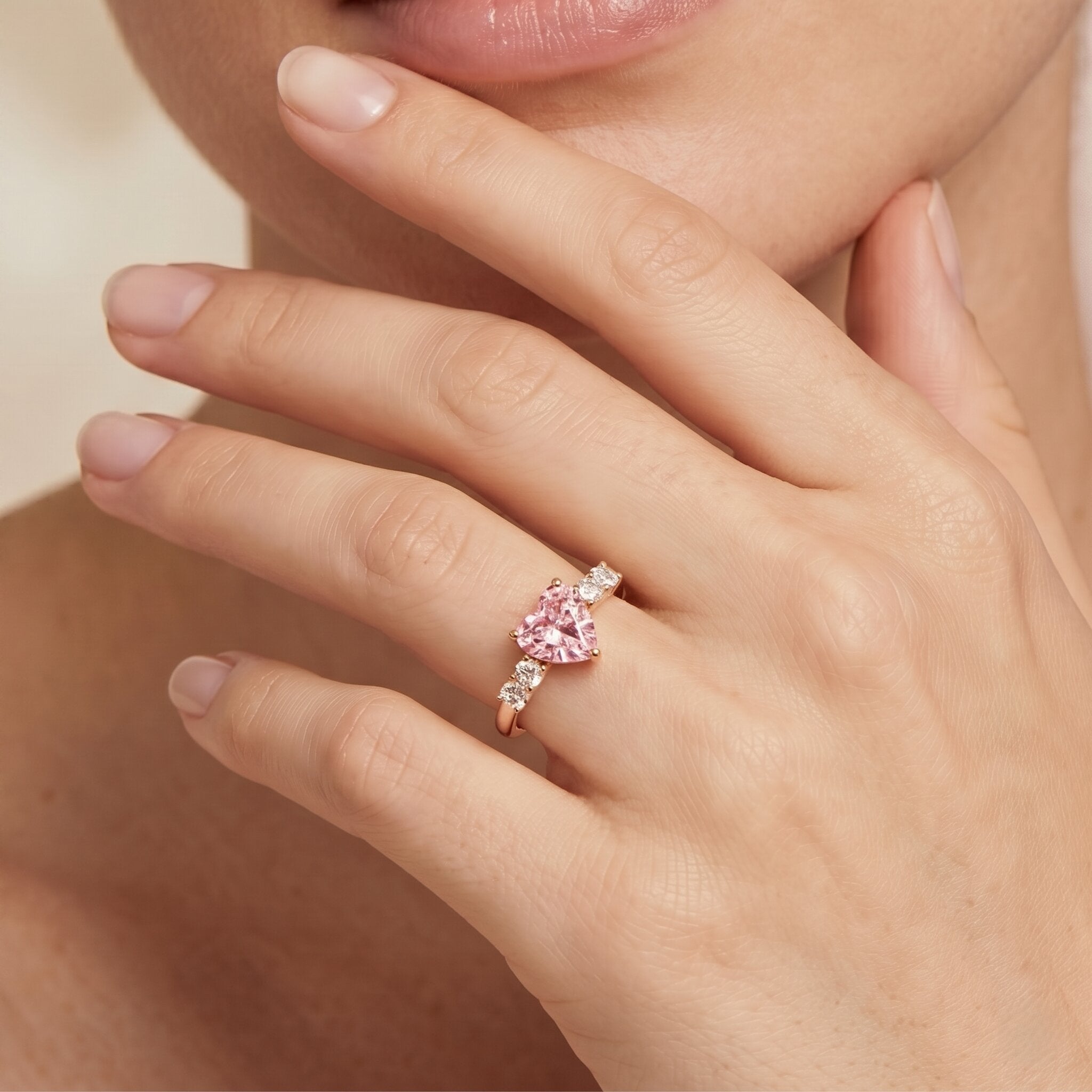 IGI Certified 1 Carat Lab Grown Pink and White Diamond Heart Promise Ring for Her