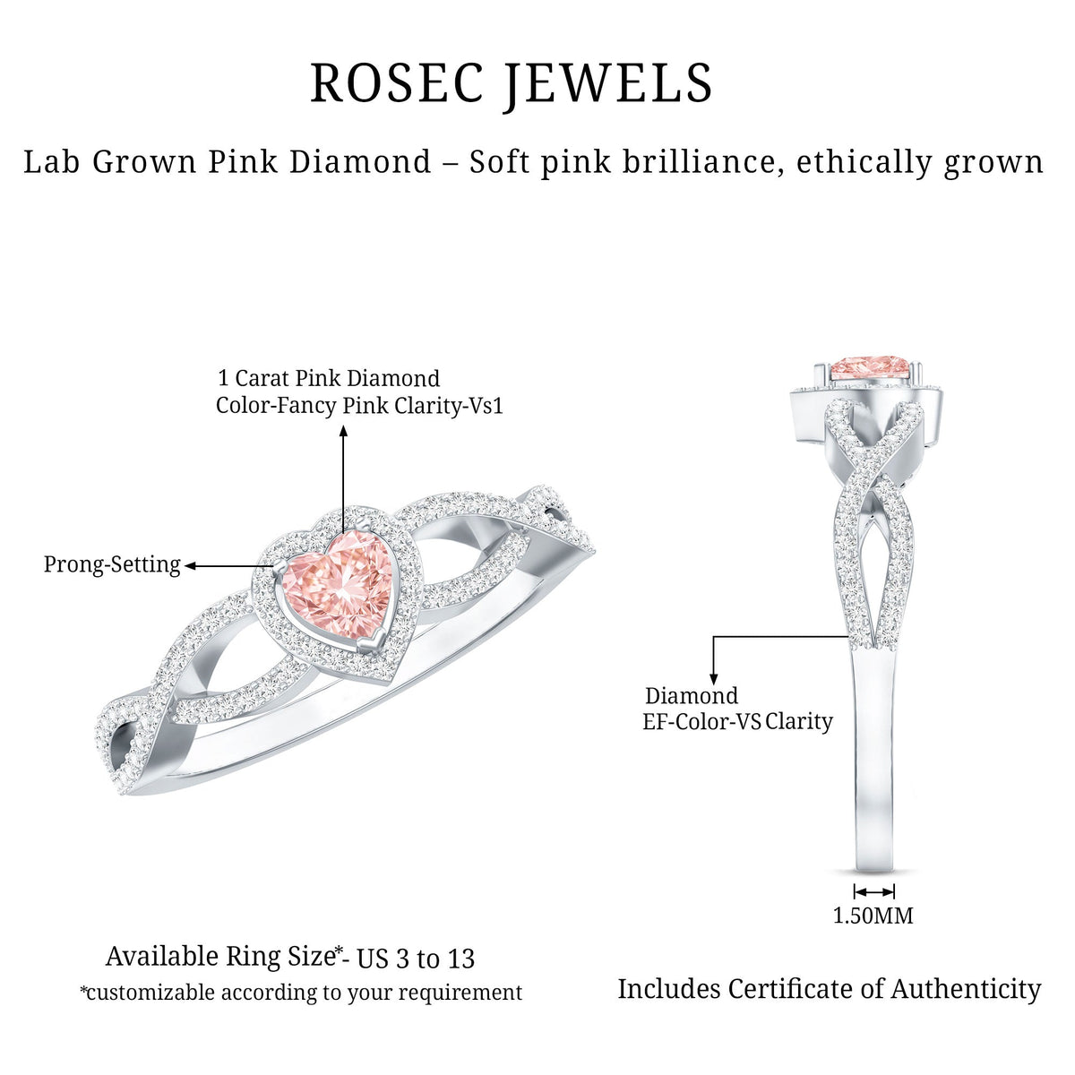 The Entwine — Pink Diamond Heart Engagement Ring