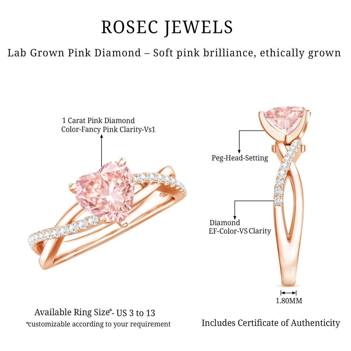 The Crossing — Pink Diamond Heart Ring