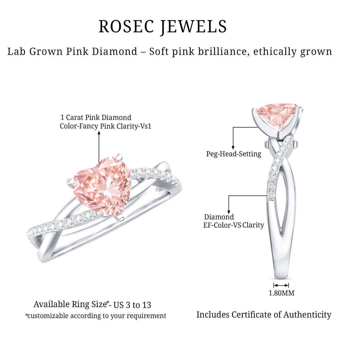 The Crossing — Pink Diamond Heart Ring