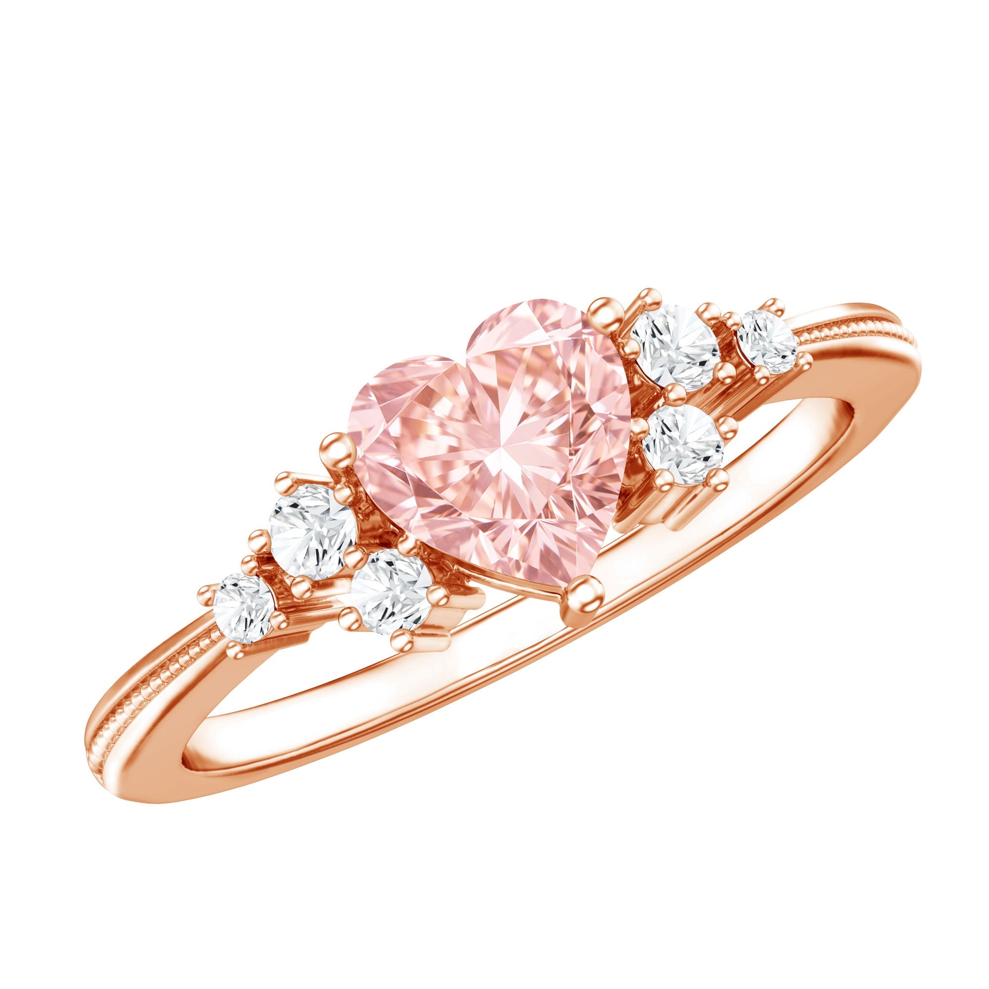 1 CT Lab Grown Pink and White Diamond Heart Engagement Ring IGI Certified