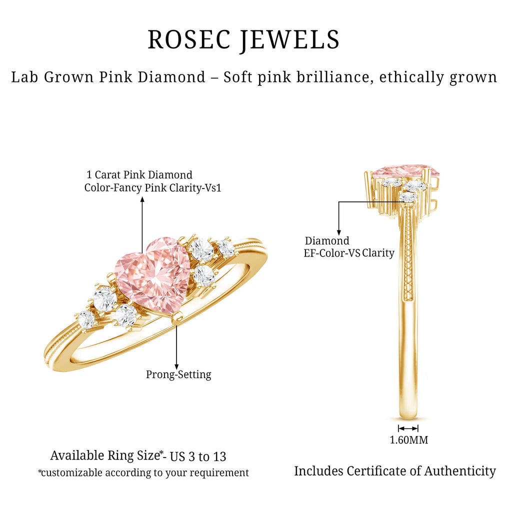 1 CT Lab Grown Pink and White Diamond Heart Engagement Ring IGI Certified