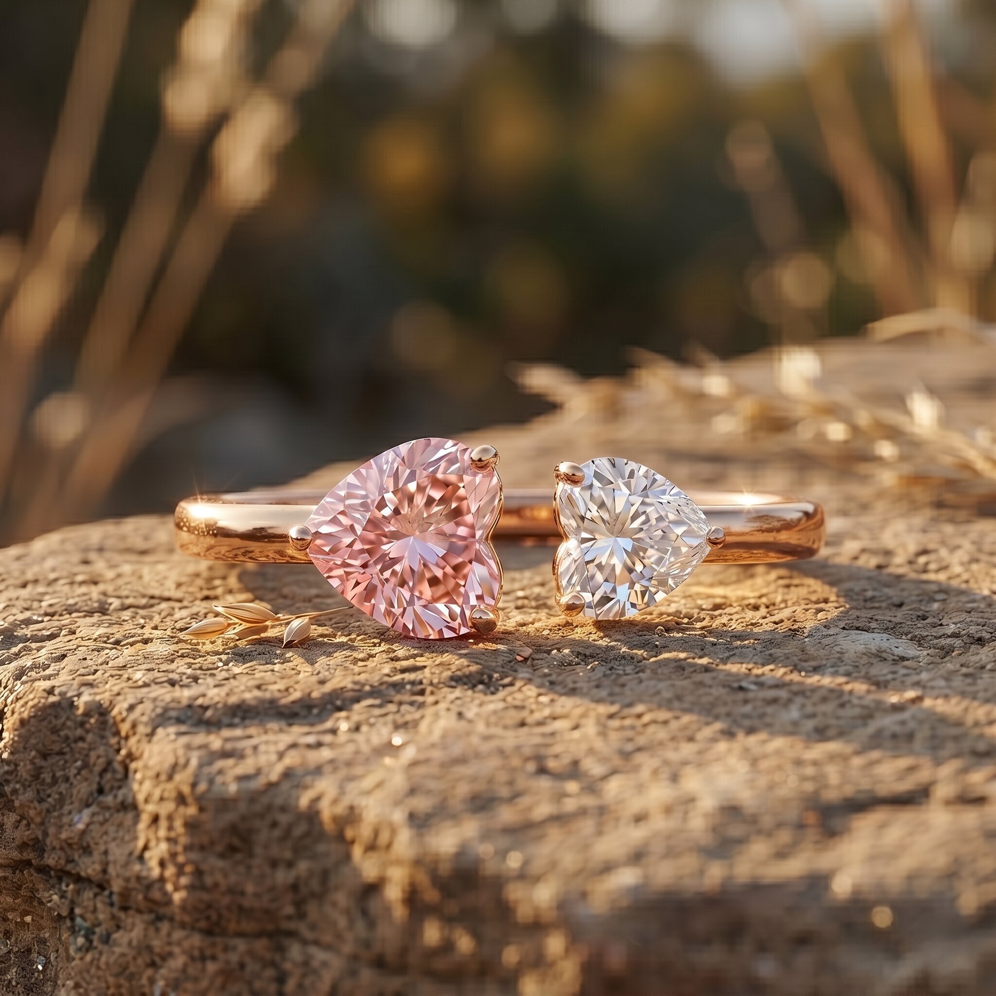 Heart Shape Lab Grown Pink White Diamond Toi Et Moi Promise Ring with IGI Certificate