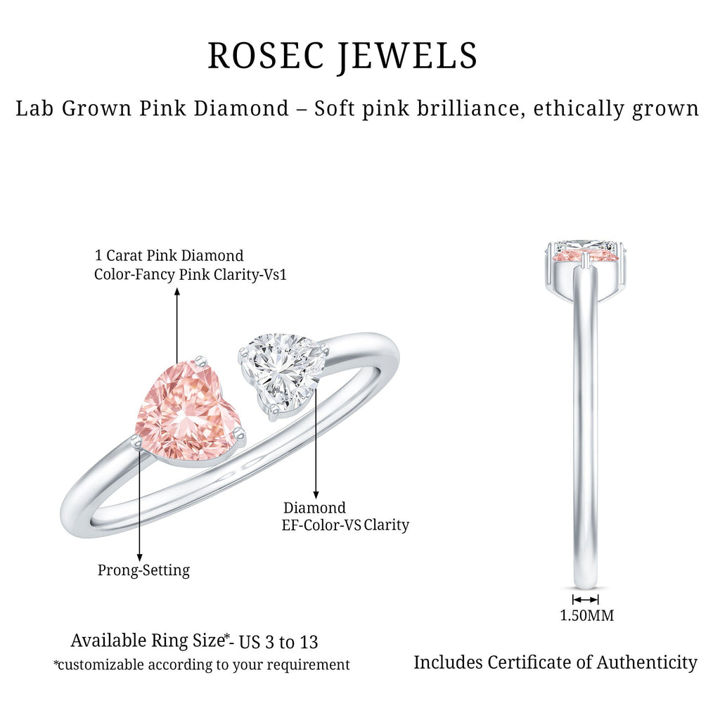 Heart Shape Lab Grown Pink White Diamond Toi Et Moi Promise Ring with IGI Certificate