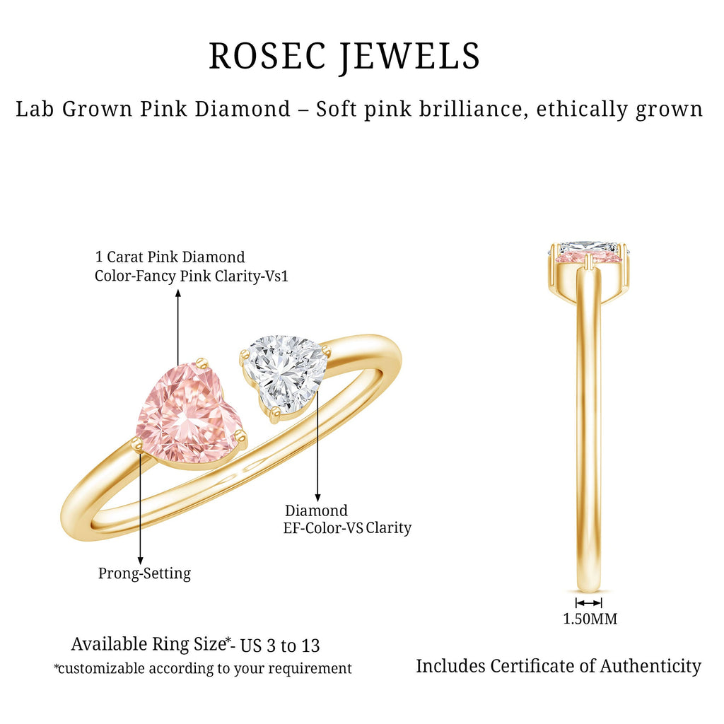 Heart Shape Lab Grown Pink White Diamond Toi Et Moi Promise Ring with IGI Certificate