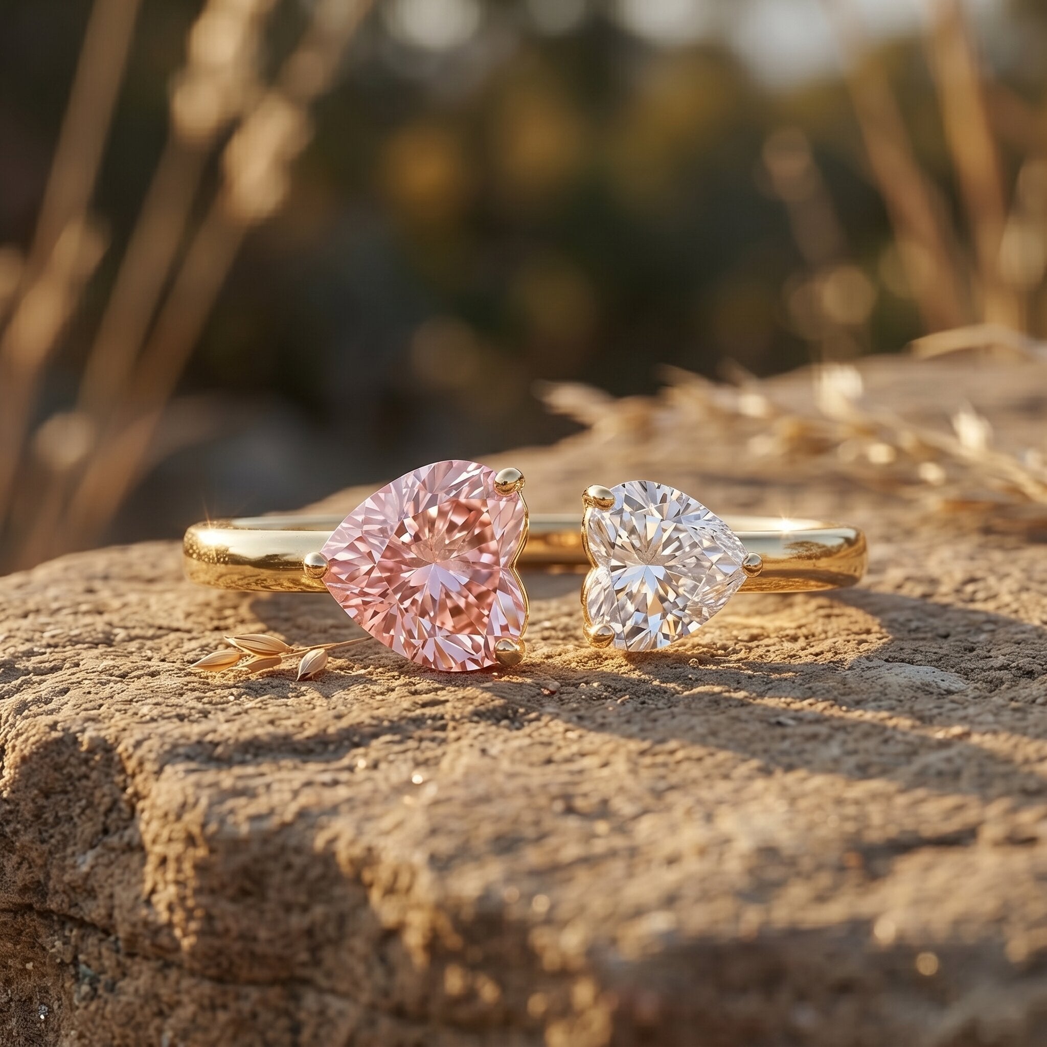 Heart Shape Lab Grown Pink White Diamond Toi Et Moi Promise Ring with IGI Certificate