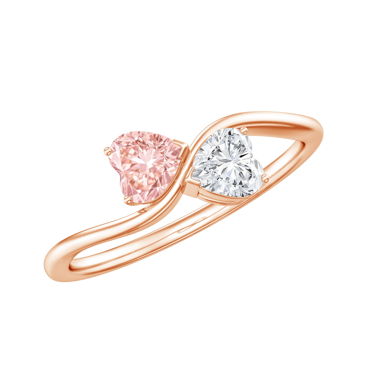 The Twist — Pink and White Diamond Double Heart Ring