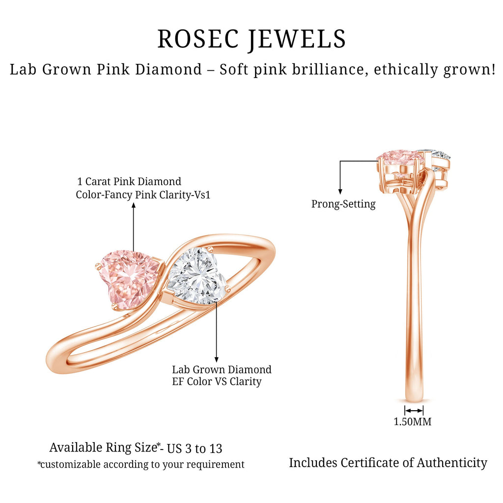 The Twist — Pink and White Diamond Double Heart Ring