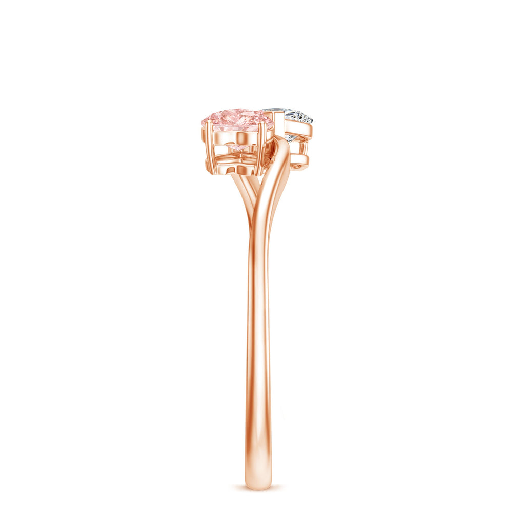 The Twist — Pink and White Diamond Double Heart Ring