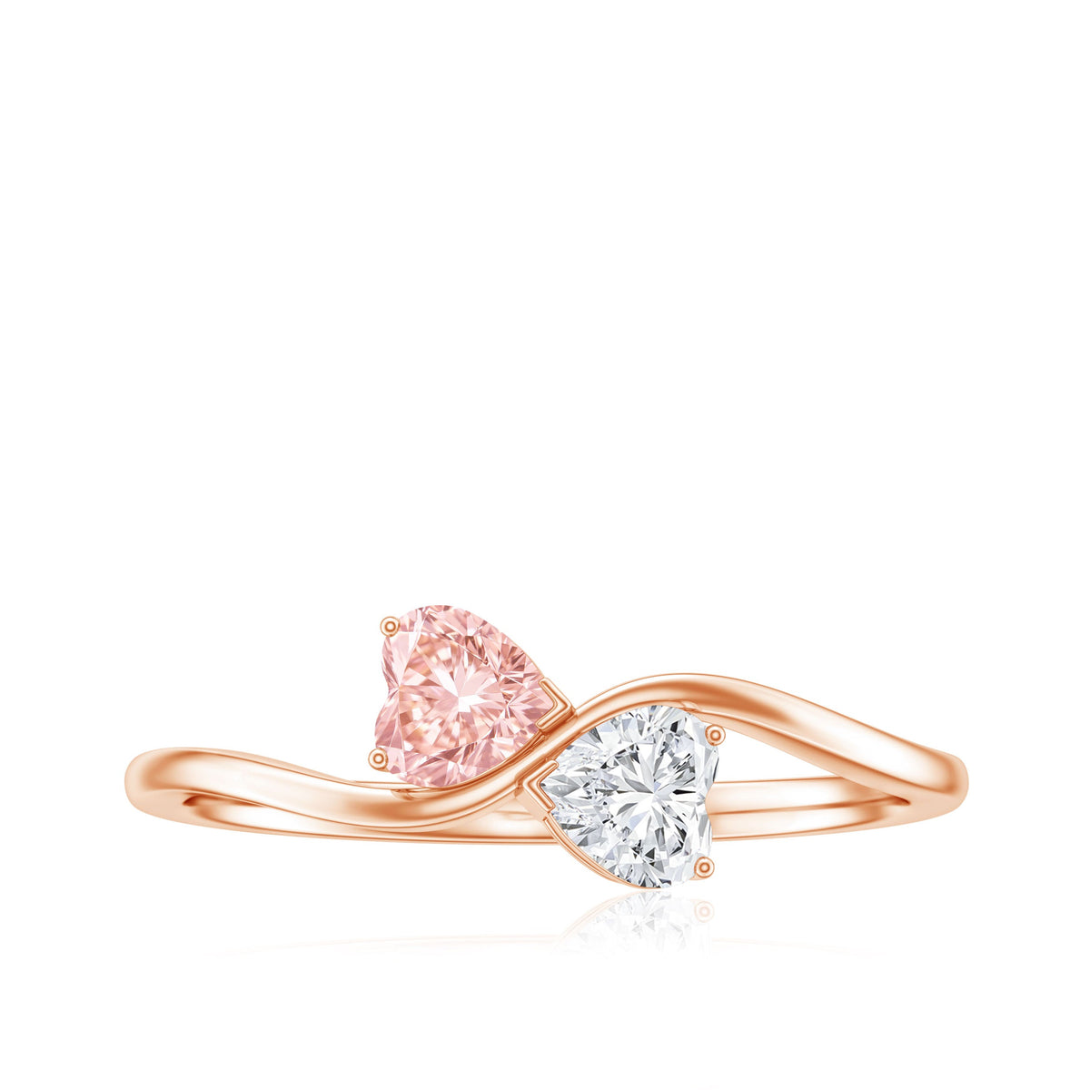 The Twist — Pink and White Diamond Double Heart Ring