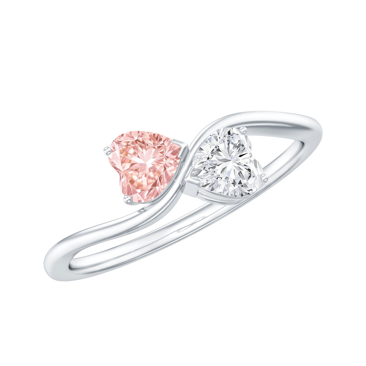 The Twist — Pink and White Diamond Double Heart Ring
