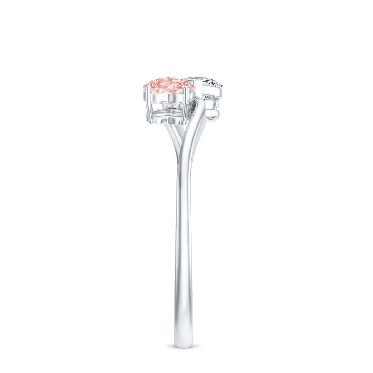 The Twist — Pink and White Diamond Double Heart Ring