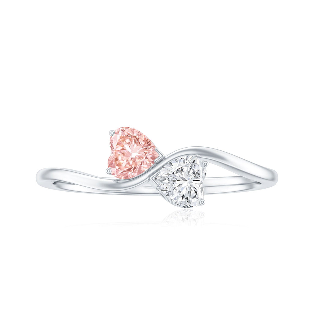 The Twist — Pink and White Diamond Double Heart Ring