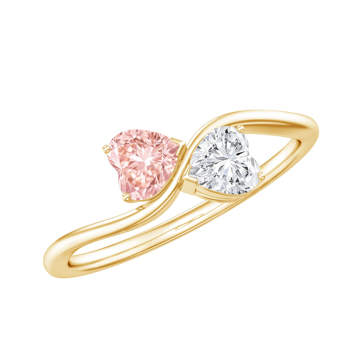 The Twist — Pink and White Diamond Double Heart Ring