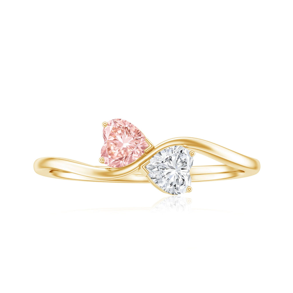The Twist — Pink and White Diamond Double Heart Ring