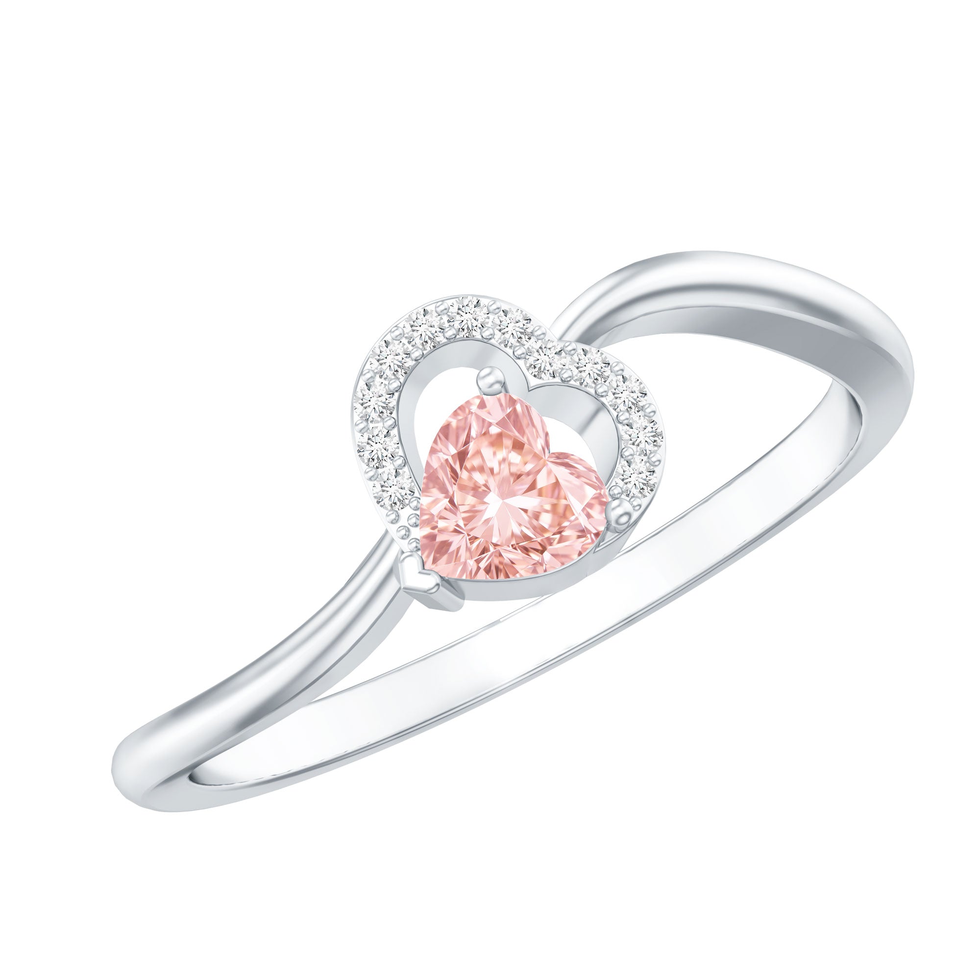 IGI Certified Lab Grown Pink Diamond Heart Promise Ring with Twisted Band